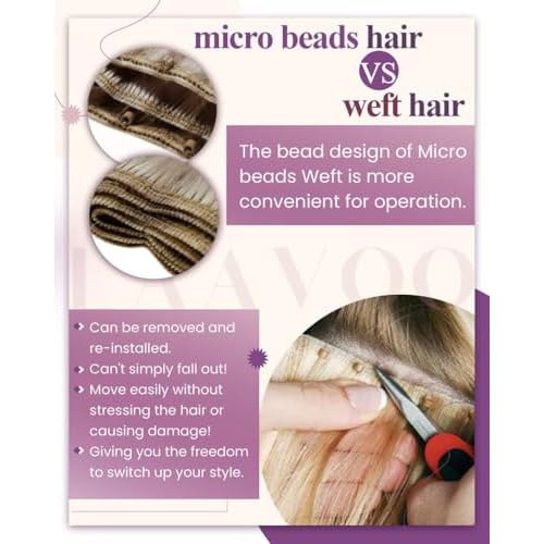 LaaVoo Hair Beaded Weft Hair Extensions Real Human Hair Beaded Weft Hair Extensions Human Hair Blonde Highlighted 22inch 50g