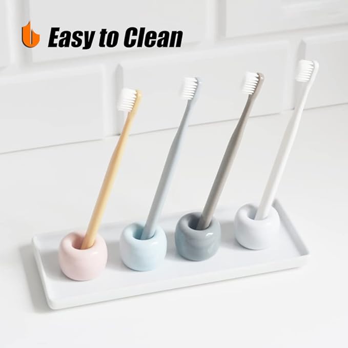 Urbanstrive Sleek Mini Ceramics Toothbrush Holder Stand for Bathroom Vanity Countertops, Pink