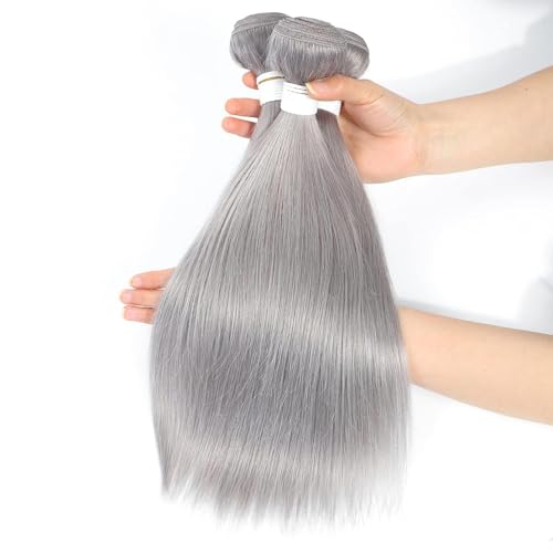 Augfst Brazilian Virgin Human Hair Bundles Sliver Grey Straight Wave Bundles Human Hair 20 22 24 inch Inch 12A Unprocessed Brazilian Sewn In Quick Weave for Black Women