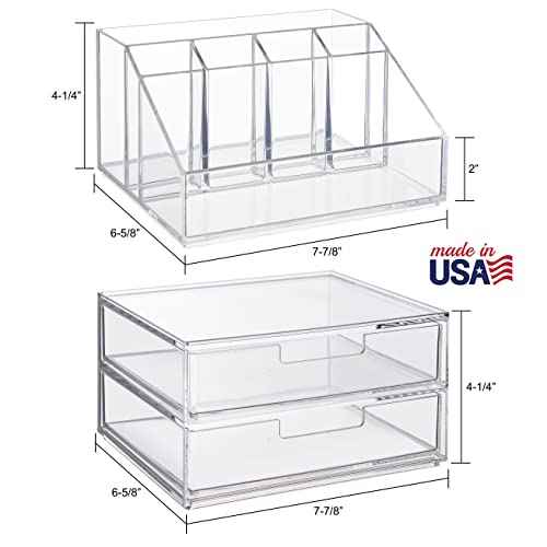 STORi Chloe Stackable Makeup Holder & Drawer Organizer Set, Clear, BPA-Free Plastic, Made in USA, Organize Brushes, Cosmetics & Beauty Essentials