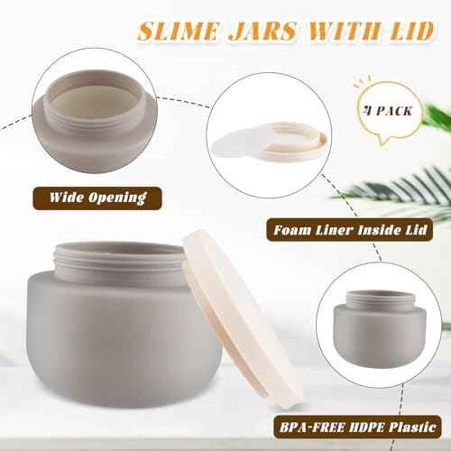 4 Pack 8 OZ Plastic Jars Round Cosmetic Container with Lids,Wide Mouth Soft Slime Jars for Lotion,Hand Cream,Ointments,Makeup,Body Butter,Rhinestone,Samples Pot Travel Make Up Storage (Grey)
