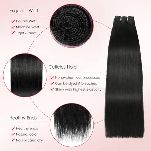 Human Hair Bundles,Straight 4 Bundles 12 14 16 18 Inch,16A Bundles Human Hair,100% Unprocessed Virgin Brazilian Hair Extensions Double Weft, Quick Weave Sew In Hair Bundle