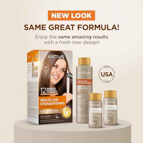Kativa Brazilian Straightening Kit, 12 Weeks of Home Use Professional Straightening, with Organic Argan Oil, Shea Butter, Keratin & Amino Acids, for Straighter, Softer and Shinier Hair, All Hair Types