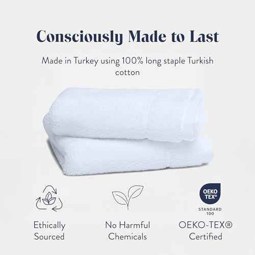 Brooklinen Super-Plush Turkish Cotton Washcloths Set of 2 Cotton, 820 GSM, Highly Absorbent, Machine Washable, Perfect for Home & Bathroom (13" x 13", White)