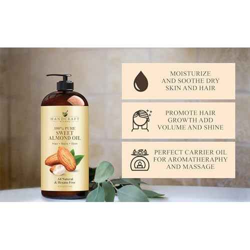 Handcraft Blends Sweet Almond Oil - 16 Fl Oz - 100% Pure and Natural - Premium Grade Carrier Oil for Skin and Hair - Hair and Body - Massage - Hexane-Free