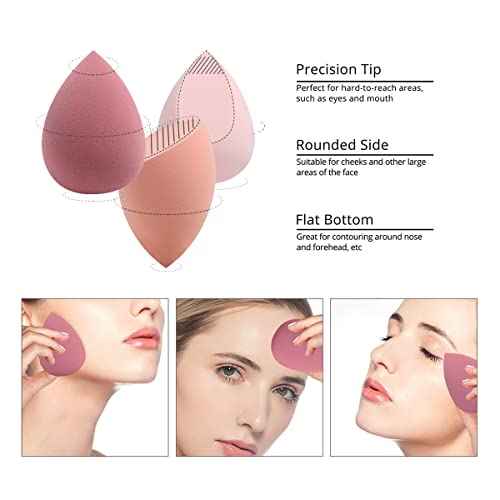 Makeup Sponges Set - Beauty sponges Blending Blenders with 1 Holder and Egg Case, Flawless for Cream, Powder and Liquid (Pink, 4Pcs+1Holder+ case)