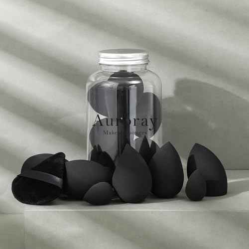 14 Pcs Makeup Sponge Set, Beauty Sponges Blender with 4 Pcs Powder Puff and 4 Pcs Mini Make up Sponges for Liquid,Foundation,Powder,Concealer,Cream (Black)