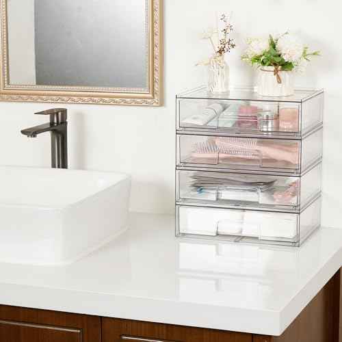 Vtopmart 12.1''W Clear Stackable Storage Drawers,2 Pack Acrylic Plastic Organizers Bins for Makeup Palettes, Cosmetics, and Beauty Supplies,Ideal for Vanity, Bathroom,Cabinet,Desk Organization