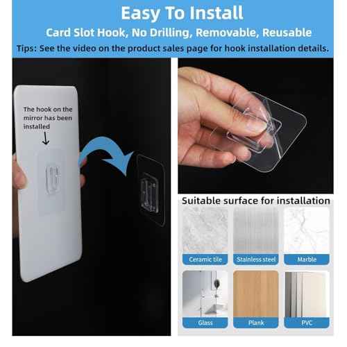 Shower Mirror Fogless Shaving with Razor Holder for Shower, Anti Fog Shower Mirror & includes 2 Razor Hooks & 2 Mirror Hooks, Easy Install & Unbreakable, Mirror for Shower Wall(Small 6.8x5.2in)