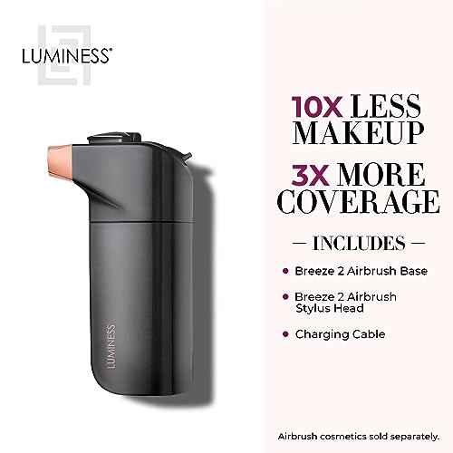 LUMINESS Breeze 2 Airbrush Makeup System - Rechargeable Airbrush Kit - Cordless Spray-On Make up Airbrush Kit - Portable Makeup Sprayer with No-Mess Tip - Airbrush Foundation Kit