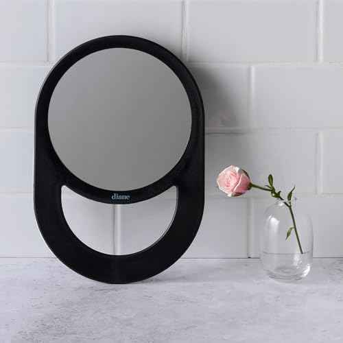 Diane Professional Quality Hand Mirror, Single Sided Hand Held Mirror with Handle for Salon, Barber, Grooming, Vanity, Shaving, and Travel, Medium, 7.5" x 11", Black