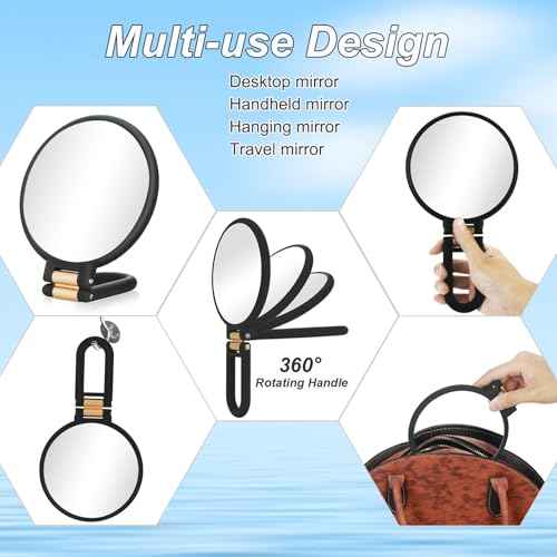 1x 20x Magnifying Travel Mirror, Hand Mirror with Handle - Double Side Hand Held Mirror with 1x 20x Magnification & Foldable Handle, Portable Travel Makeup Hand Mirror for Women (Black)