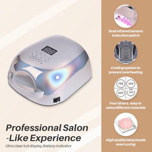 52 Beads Professional Nail Lamp,Cordless LED UV Light for Gel Nails,Electroplated Mirror-Finish Inner Wall and Base Plate,Rechargeable 18000 mAh Battery,84W High Power (Holographic Silver)?