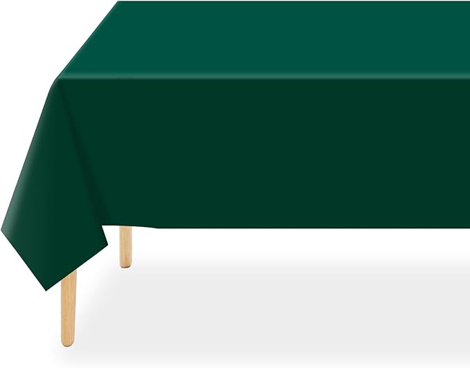 QIKSION Dark Green Plastic Table Cloth Disposable 2 Pack, 54 x 108 Inch Tablecloths for Party, Christmas Decorations, Rectangle Table Cover