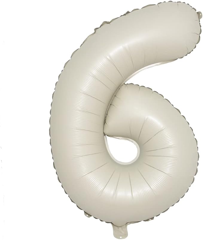 32 inch Cream Color Number Balloons 0-9 Large Digital Foil Helium Ball Girl Kids Adult Happy Birthday Party Decoration Wedding (32 inch Cream 6)