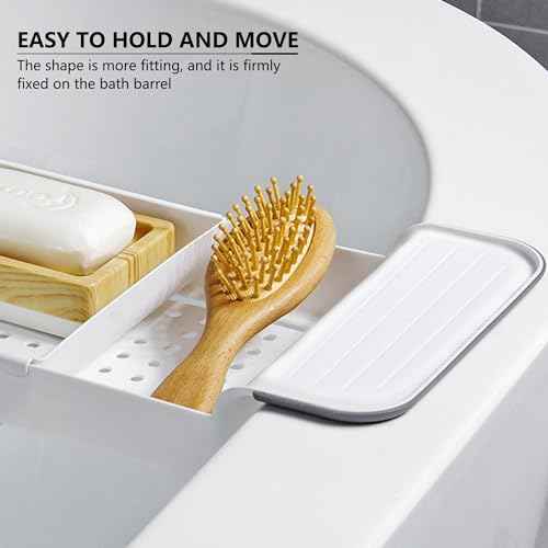 Bath Tub Tray - Stretchable, Strong Load-Bearing, Plastic, Anti-Slip Design - Ultimate Bathtub Caddy Tray (White)
