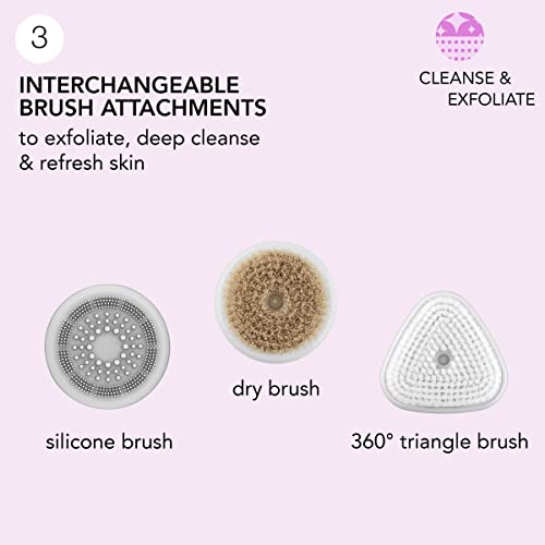 skn by conair Daily Glow Facial Cleansing Brush, All-in-One Facial Brush Includes 3 Interchangeable Attachments for Complete Cleansing, Exfoliation, and Rejuvenation