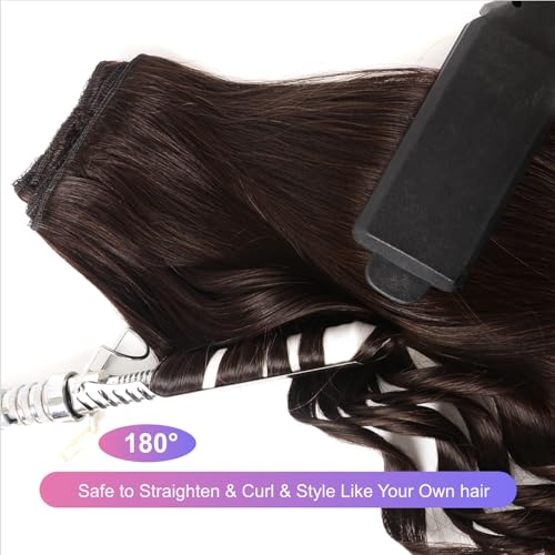 Dark Brown Clip in Hair Extensions, 2 Dark Brown Hair Extensions Real Human Hair, Invisible Seamless Remy Human Hair Clip Extensions for Women 8pcs Per Set with Double Weft 26 Inch 130g