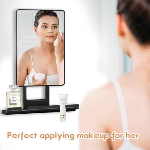 deweisn Fogless Shower Mirror, 360¡Æ Rotation Adjustable Shaving Mirror,Bathroom Shower Mirror with Multifunctional Storage Tray and Razor Holders