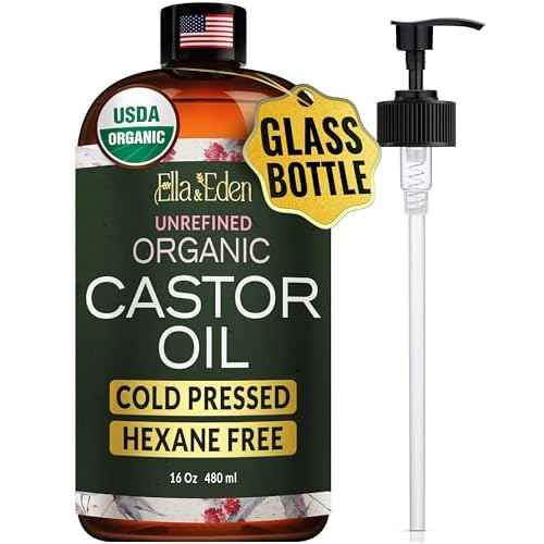 Ella & Eden Castor Oil Organic ? Cold Pressed Hexane-Free Unrefined Glass Bottle | For Hair Growth, Face, Skin | USDA Certified 100% Pure ? 16 Oz