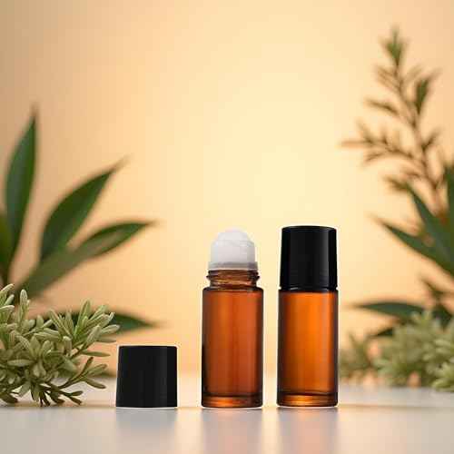 2 Pcs Clear Empty Glass Essential Oil Roller Bottles Vials Containers Refillable Roll-on Bottles with Funnel 30ML Refillable Cosmetic Containers Roller Balls for Essential Oils (Brown)