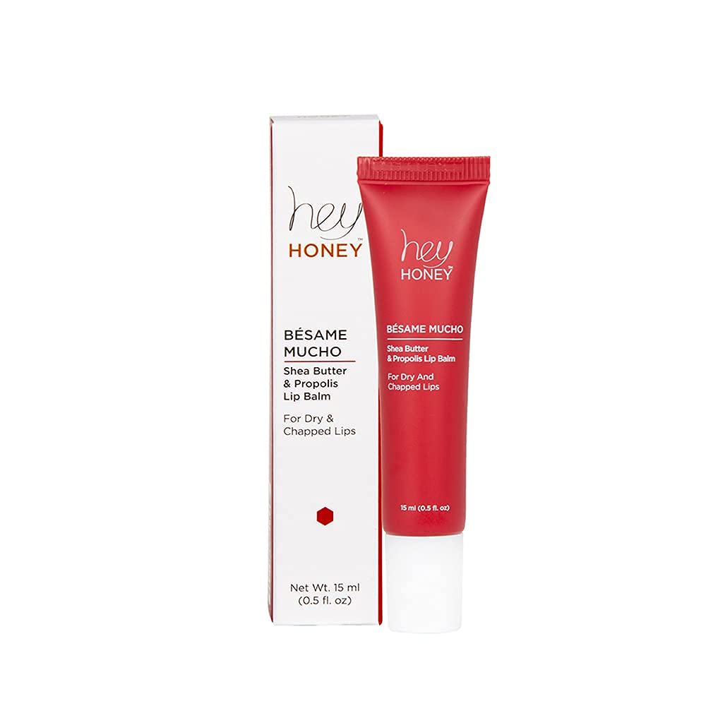 Hey Honey Skincare Bésame Mucho Shea Butter & Propolis Lip Balm | Intensive Hydration for Dry, Chapped Lips, Natural Moisturizing Lip Repair Treatment | 0.5 oz