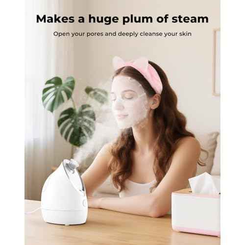 Kingsmile Facial Steamer for Face, 3 in 1 Face Steamer for Facial Deep Cleaning, Compact Nano Steamer - Aromatherapy, Adjustable Nozzle Warm Powerful Steam for Home SPA, Face Humidifier- SPA Headband