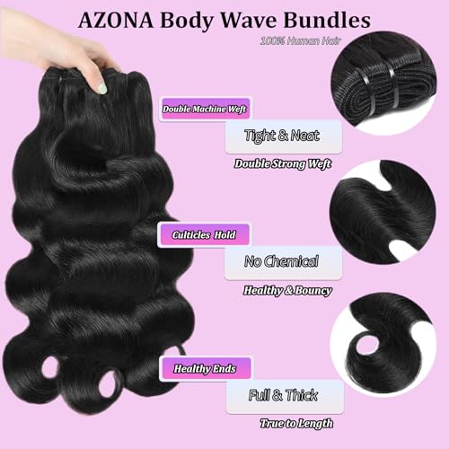 AZONA 16A Real Raw Bundles Body Wave Human Hair,No Tangle No Shedding Body Wave Bundles Human Hair,Triple The Lifespan Over Regular Virgin Hair Bundle,Silky And Soft 20 Inch