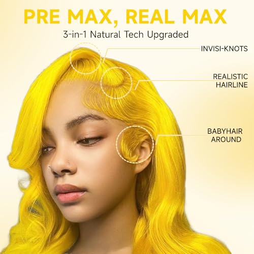 Yellow Wig Human Hair 200 Density Yellow Lace Front Wig Human Hair Body Wave Lace Front Wigs Human Hair Pre Plucked 13x4 HD Lace Frontal Wig Glueless Wigs 24 Inch