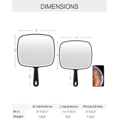 OMIRO Handheld Mirror, Extra Large Hand Mirror with Handle, Square, Black, 12.4" L x 9.1" W