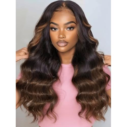 KLAIYI Ombre Brown Body Wave Bundles Human Hair Extensions with Dark Roots 100% Unprocessed Brazilian Real Virgin Hair Weaves Chestnut Brown Double Wefts 12A Wavy One Bundle 24Inch Sew in Piano Color