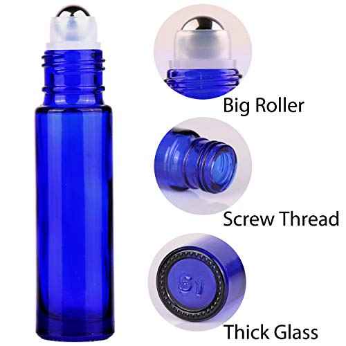 inice 12 Pack Essential Oil Roller Bottles 10ml Cobalt Blue Glass Bottles Stainless Steel Roll On Ball for Daily Care