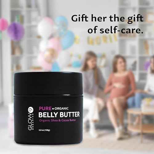 Glow Organics Belly Butter for Pregnancy, 100% Organic Stretch Mark Cream, Maternity Skincare for Itchy Skin & Scars, Safe Daily Ritual for Moms, 3.8oz