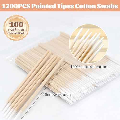 1200PCS Precision Pointed Tips Cotton Swab, 4 inch Microblading Cotton Swabs with Wooden Sticks, Cotton Sticks Applicator for Nail Polish Cleaning, Correcting Makeup Mistakes, Eyebrow, Tattoo,Beauty
