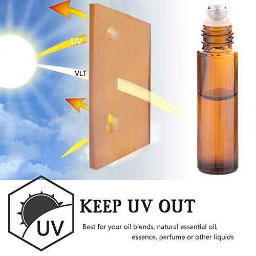 6Pcs 10ml Essential Oil Roller Bottles, with Stainless Steel Roller Balls, 10ml Amber Glass Roll on Bottles for Essential Oils, 1 Extra Roller Ball, 6 Labels, 1 Openers, 2 Droppers Included