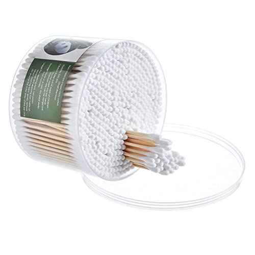 MONCOM Cotton Swabs 500 Count Double Round Thick Tips | Biodegradable Eco-Friendly Strong Wooden Sticks Cotton Swabs For Ears | Firm Qtips cotton swabs | Natural Cotton Buds, 3 inch, One Small box