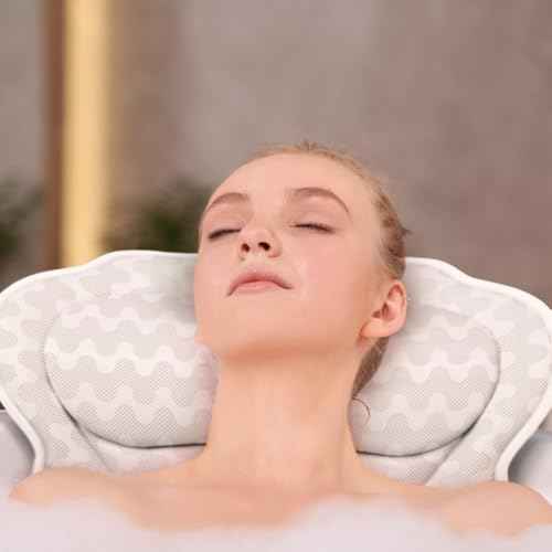 Bath Pillow for Tub, Luxury Bathtub Pillow Head and Neck Support, Relaxing Spa Cushion Head Rest for Tub, Bathtub Accessories for Women and Men with Quick Drying 3D Air Mesh Portable Washable