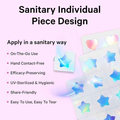 Sosky Hologram Pimple Patches for Face, Hydrocolloid Acne Patches with Salicylic Acid, Cute Star Zit Stickers,Colorful Blemish Covers,36 Count Pink Heart Moon Flower
