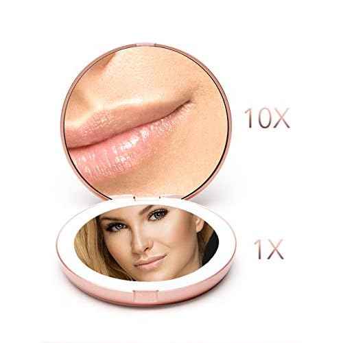 Fancii LED Lighted Travel Makeup Mirror, 1x/10x Magnification - Daylight LED, Compact, Portable, Large 5" Wide Illuminated Folding Mirror - Lumi (Rose Gold)