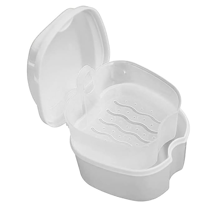 1PC Strong Denture Box With Simple Retrieval Tab Denture Bath Case False Teeth Storage Premium Mouth Guard Box Perfect To Safe Guard Dentures And Valuables(White)