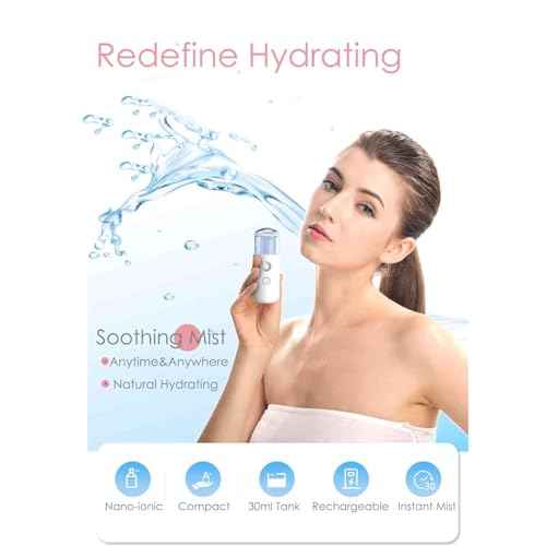 GIVERARE Nano Facial Steamer, Handy Mini Mister, USB Rechargeable Mist Sprayer, 30ml Visual Water Tank Moisturizing&Hydrating for Face, Daily Makeup, Skin Care, Eyelash Extensions-White