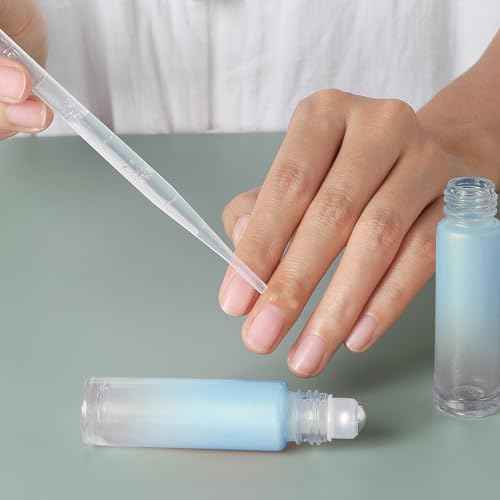 Essential Oil Roller Bottles, 10ml Thick Glass Perfume Roller Bottles with Funnel Opener and Dropper Colored Glass Empty Bottles with Stainless Steel Roller Balls (Blue, 4 Pack)