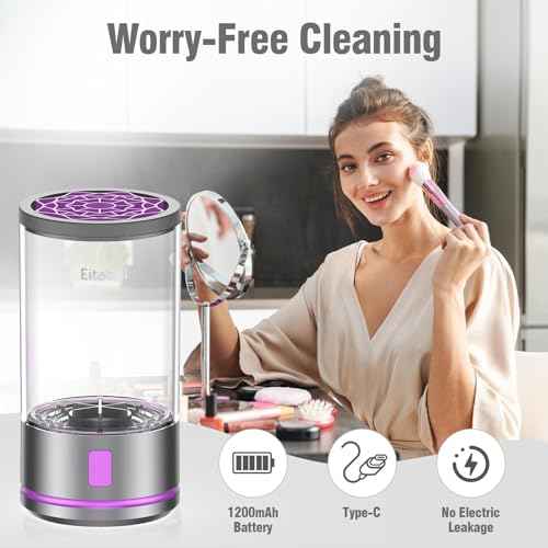 Electric Makeup Brush Cleaner Machine - 2 in 1 Automatic Spinning Cosmetic Brush Washer, Portable Makeup Brushes Cleanser for All Foundation Brush Types and Beauty Sponges