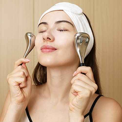 pfefe Ice Globes Facial Skin Care Tools for Women Face Eyes, Stainless Steel Face Beauty Cryo Sticks for Girls Ladies, Esthetician Supplies Cooling Spa Globes Cold Roller with Storage Case