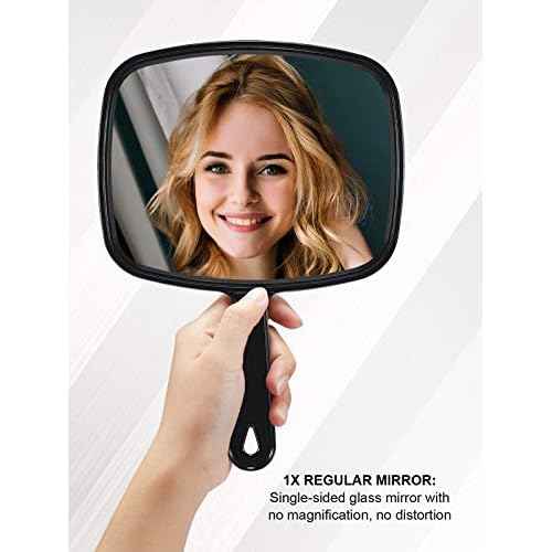 Hand Mirror, Barber Hairdressing Handheld Mirror with Handle for Salon, Square, Black, Medium