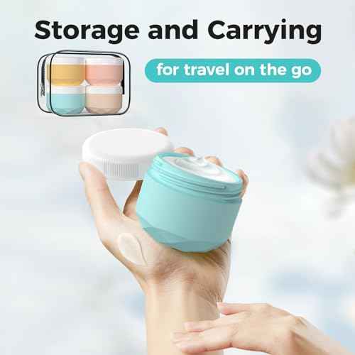 Travel Containers for Toiletries, 4-Pack TSA Approved Silicone Jars (1.7oz) - BPA Free Leakproof Cosmetic Containers for Creams, Lotion, Skincare & Makeup with Bonus Waterproof Bag
