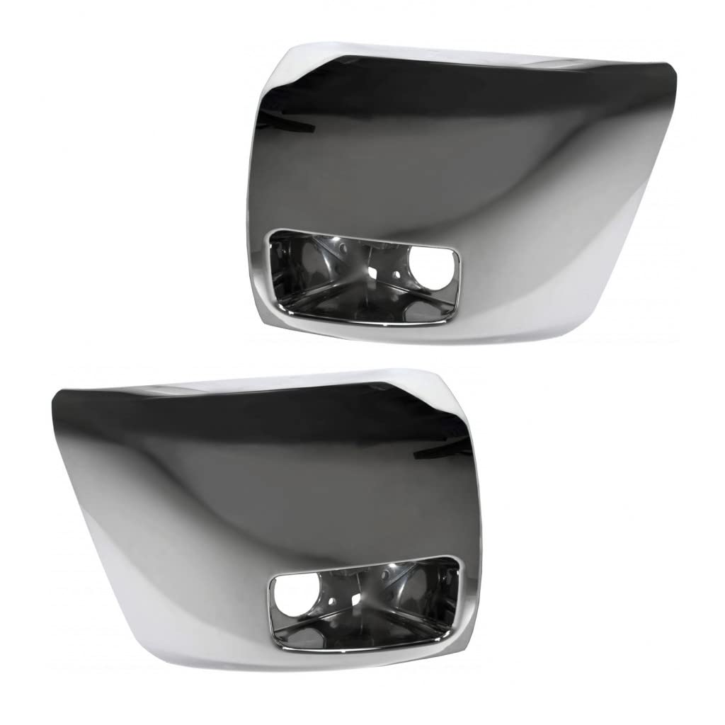 For Chevy Silverado 1500 2012 2013 Bumper End Driver and Passenger Side | Pair | Front | w/Fog Light Hole | Hybrid | Chrome | Pl