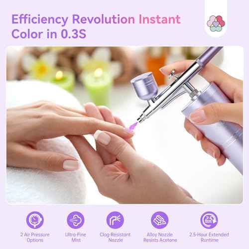 SAVILAND Advanced Airbrush for Nails: Limitless Nail Art Creativity Airbrush Kit Pro Dual-Mode Rechargeable 0.3mm Nozzle Makeup Set Nail Airbrush Machine for Ombre French Airbrush Paint Salon£¨Purple£©
