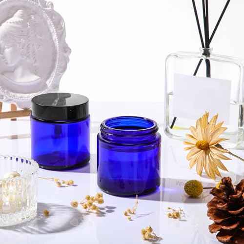 Norme 24 Pcs 4 oz Glass Jars with Lids Leakproof Round Airtight Empty Cosmetic Jars with Inner Liners Lid for Storing Lotions Powder Ointments Candle Making Tins (Blue,Black)