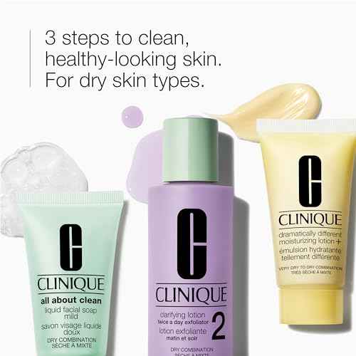 Clinique 3-Step Refresher Course Skincare Gift Set | Face Soap, Clarifying Lotion + Dramatically Different Lotion | Includes 3 Travel Sizes | 2 Formulas For Dry or Oily Combination Skin Types